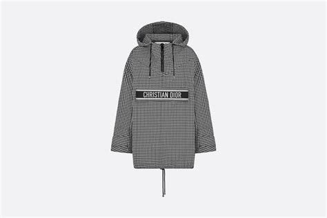 Hooded Anorak White and Black Technical Taffeta Jacquard with 